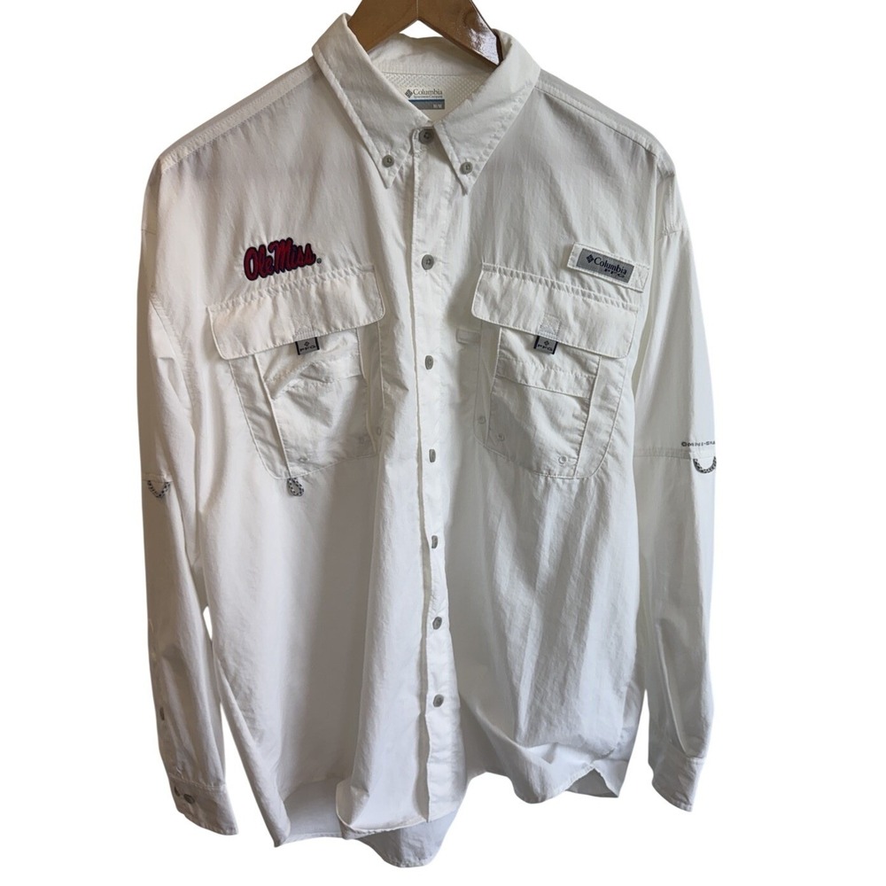 Columbia PFG Fishing Shirt Mens Medium Ole Miss Rebels Long Sleeve Vented Top